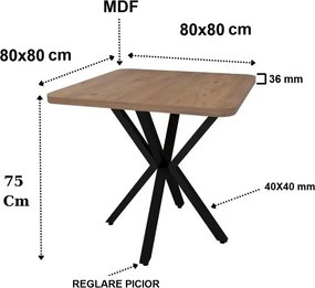 Masa de bucatarie din MDF alb, patrat, texturata, Homs 80x80X75 cm