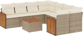 vidaXL Set canapele de grădină, 9 piese, cu perne, bej, poliratan