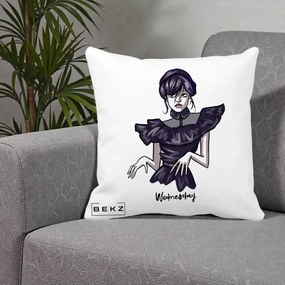 Perna Personalizata Wednesday Addams Dans Gotic, 40x40 cm, Alba Mata, Husa Detasabila, Perna Inclusa, BEKZ®