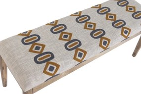 Banchetă tapițată pentru hol din bumbac ikat brodat manual și lemn masiv de mango, 113×35×45 cm, „Dakar"