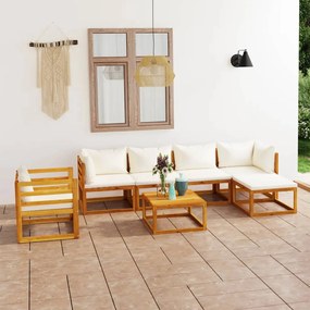 3057637 vidaXL Set mobilier grădină cu perne, 7 piese, crem, lemn masiv acacia