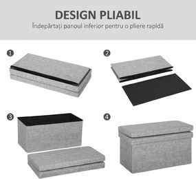 HOMCOM Bancă Pliabilă cu Spătar și Compartiment de 77L, Acoperire din Țesătură, 76x50x73 cm, Gri | Aosom Romania