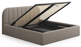 Pat matrimonial maro deschis tapițat cu spațiu de depozitare cu somieră 200x200 cm Juno – Windsor &amp; Co Sofas