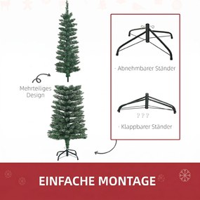 HOMCOM Brad de Crăciun Slim Nins cu 443 de Ramuri, Bază Detașabilă și Pliabilă, Ø48x165 cm, Verde | Aosom Romania