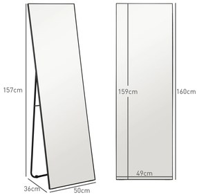 HOMCOM Oglindă de Podea Corp Întreg Autoportantă sau de Perete 50x160 cm Neagră | Aosom Romania