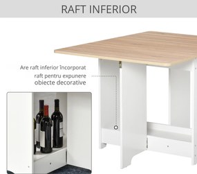 HOMCOM Masă Consolă Pliabilă cu Raft, Măsuță pentru Sufragerie Pliabilă, 118x80x72 cm, Alb | Aosom Romania