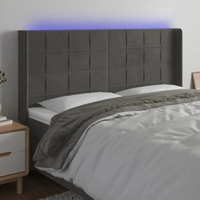 3124115 vidaXL Tăblie de pat cu LED, gri închis, 203x16x118/128 cm, catifea