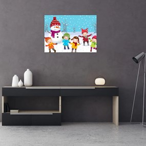 Tablou pe sticlă - Bucurii de iarnă pentru copii (70x50 cm)