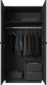 Dulap Nicole dormitor cu două sertare 100 cm - negru mat / mânere negre