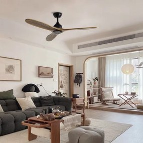 ZEVENTI - Ventilator de tavan LAURIA Wi‑Fi Tuya, negru/stejar, cu telecomandă