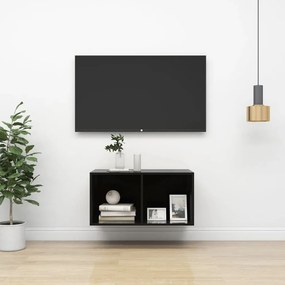 Dulap TV montat pe perete, negru extralucios, 37x37x72 cm, PAL 1, negru foarte lucios, 37 x 37 x 72 cm