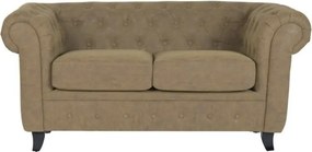 Canapea Chesterfield 2 locuri din piele ecologică maro deschis, cu perne detașabile și picioare curbate din lemn, 76 x 160 x 82 cm, „Sir”