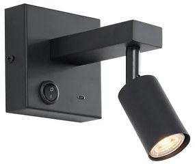 Lampă de perete modernă neagră cu USB-C înclinabilă - Rex