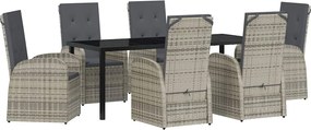 vidaXL Set de masă pentru grădină cu pernă 7 pcs Gri poliratan