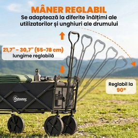 Outsunny Cărucior Pliabil de Exterior cu Copertină Detașabilă, Rezistent pentru Grădină și Camping, cu Maner Telescopic | Aosom Romania