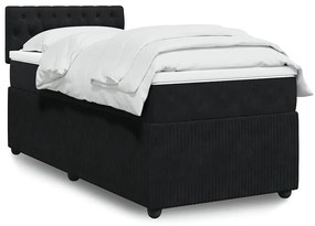 vidaXL Pat box spring cu saltea, negru, 90x200 cm, catifea