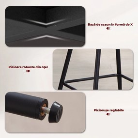 HOMCOM Set 2 Scaune de Bar din Chenille, 68 cm, cu Spătar și Suport pentru Picioare, Cadru din Oțel, Bej | Aosom Romania