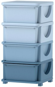 HOMCOM Cutii de depozitare pentru copii, 4 sertare, margini rotunjite, design ridicat, plastic, albastru | Aosom Romania