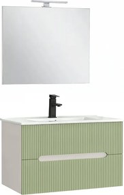 Trent Mobilier de baie 80 cm lavoar ceramic (2 sertare) cu oglindă 60x80 cm alb-verde deschis