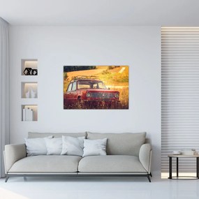 Tablou cu mașină în câmp (90x60 cm)