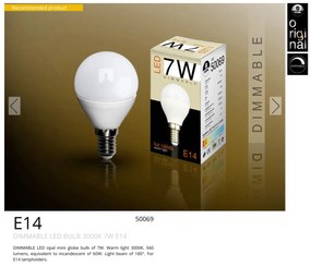Bec LED E14 DIMABIL, 7W 3000K lumina calda Globe mini opal SV-50069