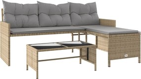 vidaXL Canapea de grădină cu masă/perne, formă de L, poliratan bej mix