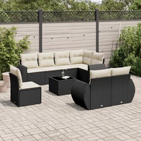 3221645 vidaXL Set mobilier de grădină cu perne, 9 piese, negru, poliratan