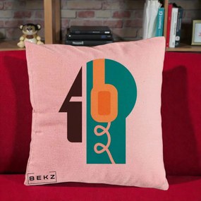 Perna Personalizata Retro Casti Muzicale, 40x40 cm, Roz, Husa Detasabila, Perna Inclusa, BEKZ®