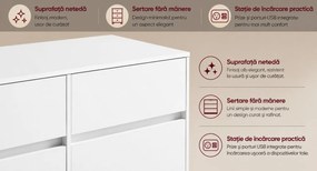 Masuta machiaj pentru Colt cu Oglinda LED si 8 Sertare pentru Cosmetice, Set Masa toaleta Alba, masuta cosmetica, vanity cu Priza si USB - SEA16