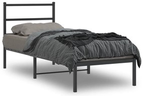 Cadru de pat metalic cu tablie, negru, 80x200 cm