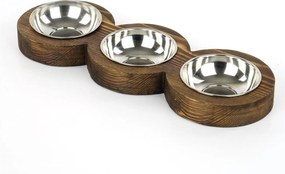 Set 3 boluri pentru hrana animale PET010, nuc/crom, lemn/metal, 17x48x