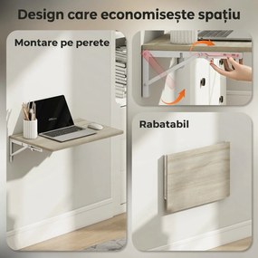 HOMCOM Birou pliabil de perete pentru calculator, cu colțuri rotunjite, economisire spațiu, pentru casă, birou sau bucătărie, 60x40 cm, stejar | Aosom Romania