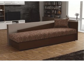 Pat cu spaţiu pentru depozitare, piele eco maro/material cu imprimeu, dreapta, JUDIT