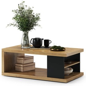 Mazzoni Măsuță LANA S-110 Stejar Artisan / Negru - MĂSUȚĂ DE CAFEA CU RAFT