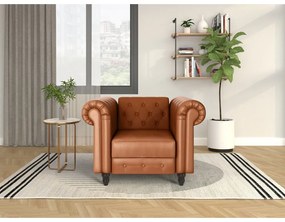 Fotoliu maro coniac chesterfield cu tapițerie din imitație de piele Felix – Støraa