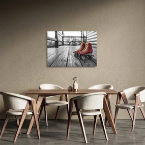 Tablou pe sticlă cu pantofi cu role vechi roșii (70x50 cm)