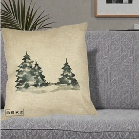 Perna Decorativa Brazi Inzapeziti Acuarela, 40x40 cm, Crem, Husa Detasabila, Perna Inclusa, BEKZ®
