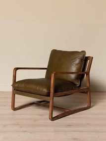 Fotoliu din piele naturală top grain, cu structură din lemn de acacia, 76×77×77 cm, „Céron"