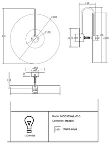 Aplica de perete design modern Mare auriu