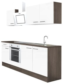 Mobilă de bucătărie Yorki 210, corp din stejar Yorki, față alb satinat cu element inferior al cuptorului