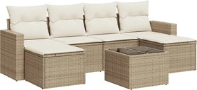 vidaXL Set canapele de grădină, 7 piese, cu perne, bej, poliratan