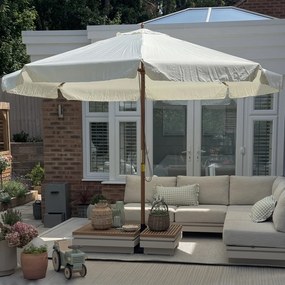 Outsunny Umbrelă de Grădină Reglabilă, Baldachin Dublu, 8 Stinghii Bambus, Poliester, Ø325x250cm, Crem | Aosom Romania