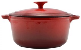 Oală din fontă emailată cu capac 24 cm, 4L – Perfect Home 12012, roșie, păstrează aromele, ideală pentru supe sau tocănițe