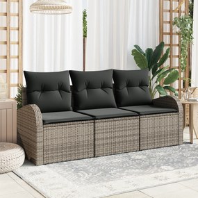 vidaXL Set de canapele pentru grădină cu pernă 3 pcs Gri Rattan poli