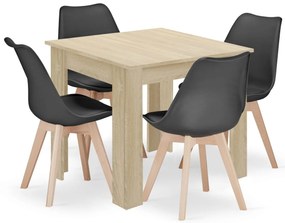 Set de dining 1 + 4, masa MADO 80x80cm stejar sonoma + scaun BALI MARK negru
