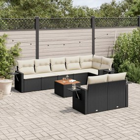 3256980 vidaXL Set mobilier de grădină cu perne, 9 piese, negru, poliratan