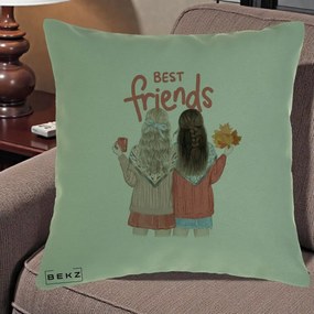 Cadou pentru Prieteni - Perna Personalizata Best Friends Toamna, 40x40 cm, Verde, Husa Detasabila, Perna Inclusa, BEKZ®