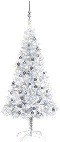 Pom de Craciun artificial cu LED globuri, argintiu 120 cm PET 1, silver and grey, 120 x 65 cm