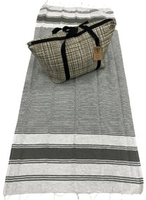 Set elegant geanta de plaja + prosop HAMAM 75x150 cm, kaki