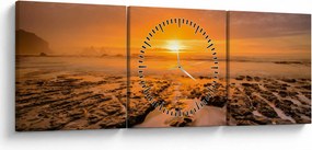 Tablou cu apus de soare (cu ceas) (90x30 cm)